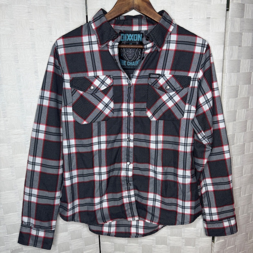 Dixxon Flannel Co The Chains D-Lite Plaid Shirt Womens Medium Red Black White